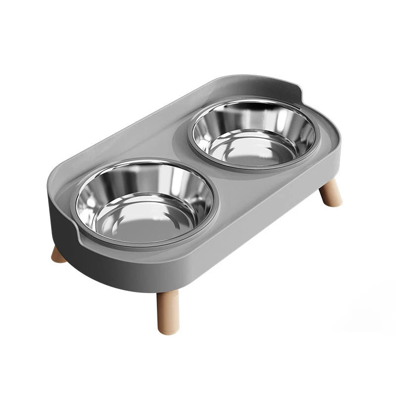Gray Stainless Color Double Pet Feeding Bowl With Raised Stand