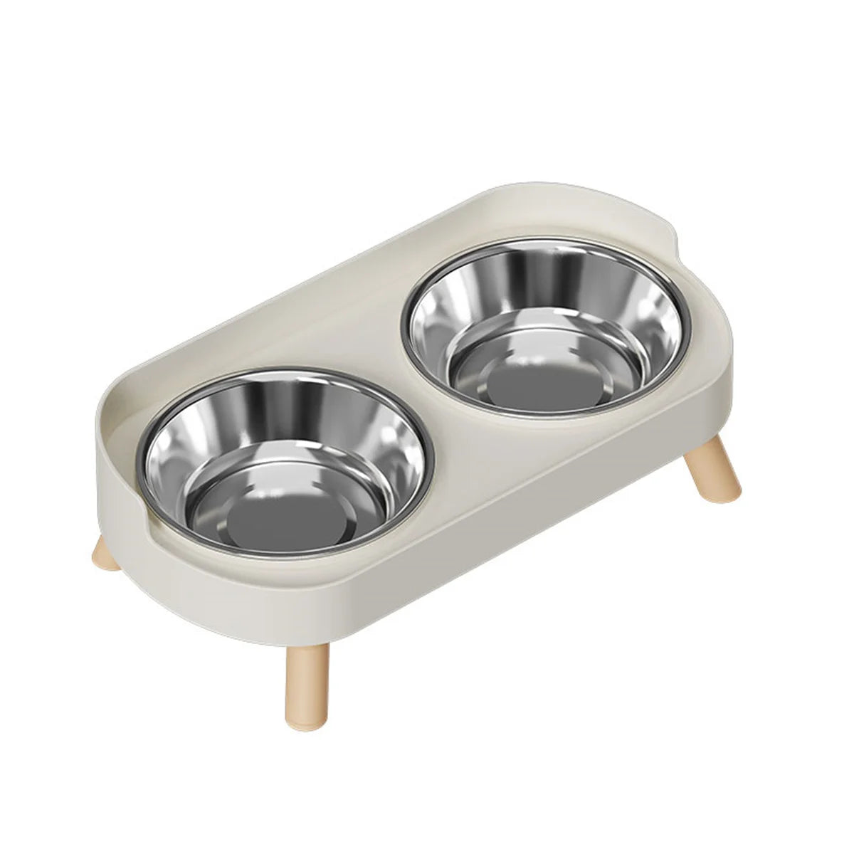 White Stainless Color Double Pet Feeding Bowl With Raised Stand