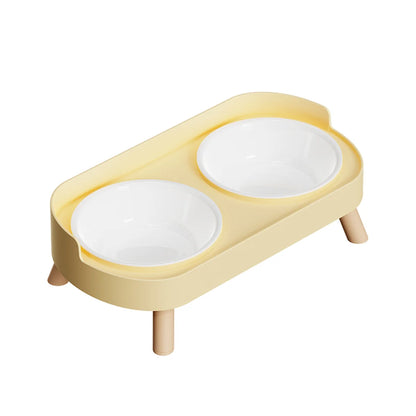 Yellow Plastics Color Double Pet Feeding Bowl With Raised Stand
