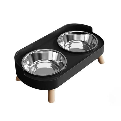 Black Stainless Color Double Pet Feeding Bowl With Raised Stand