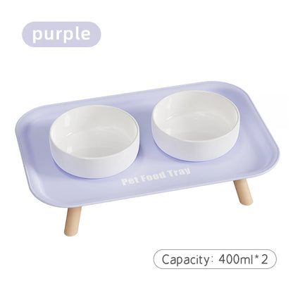 Purple Color Double Pet Feeding Bowl With Raised Stand