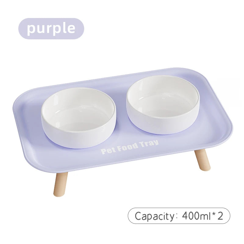 Purple Color Double Pet Feeding Bowl With Raised Stand