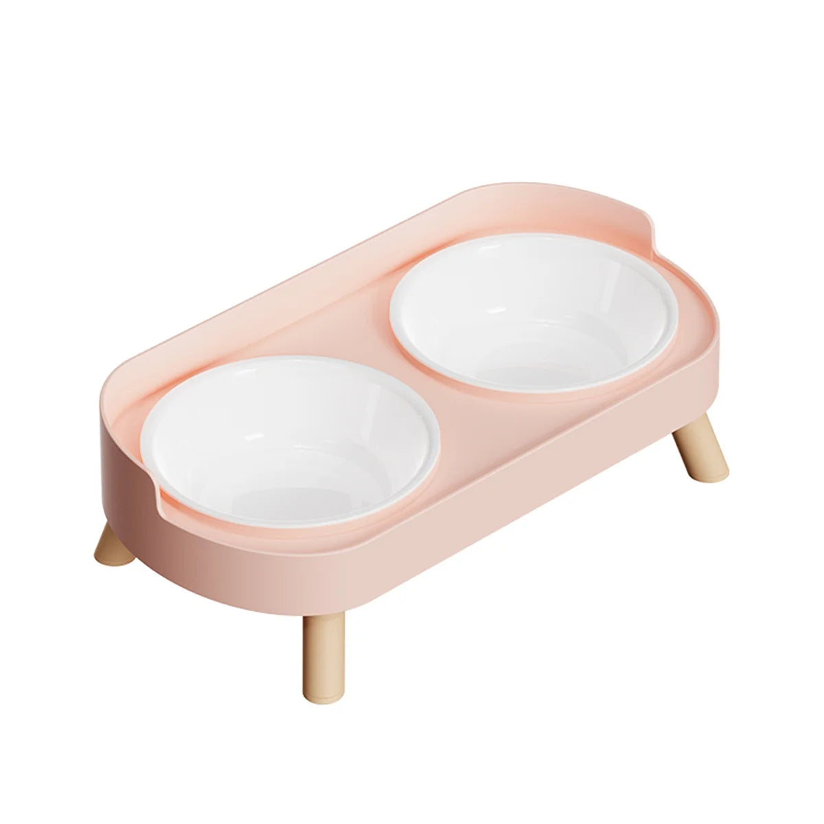 Pink Plastics Color Double Pet Feeding Bowl With Raised Stand