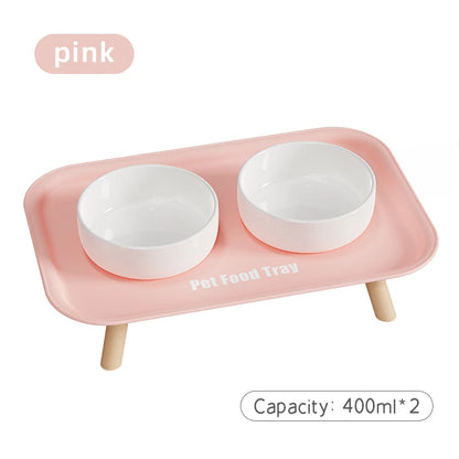 Pink Color Double Pet Feeding Bowl With Raised Stand