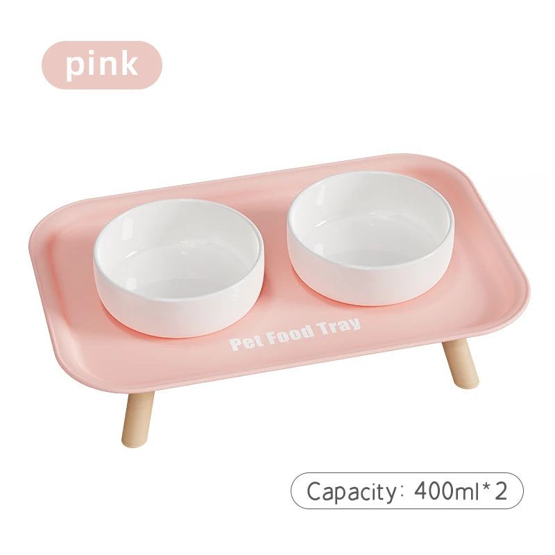 Pink Color Double Pet Feeding Bowl With Raised Stand