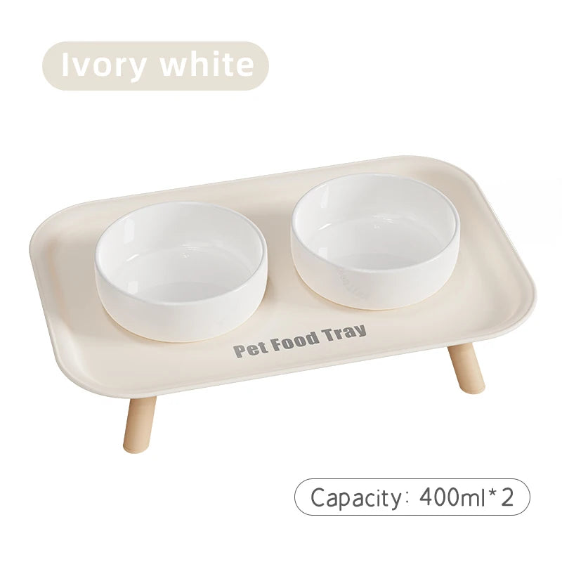 White Color Double Pet Feeding Bowl With Raised Stand