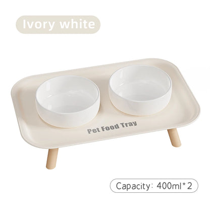 White Color Double Pet Feeding Bowl With Raised Stand
