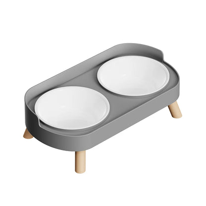 Gray Plastics Color Double Pet Feeding Bowl With Raised Stand