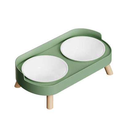 Green Plastics Color Double Pet Feeding Bowl With Raised Stand