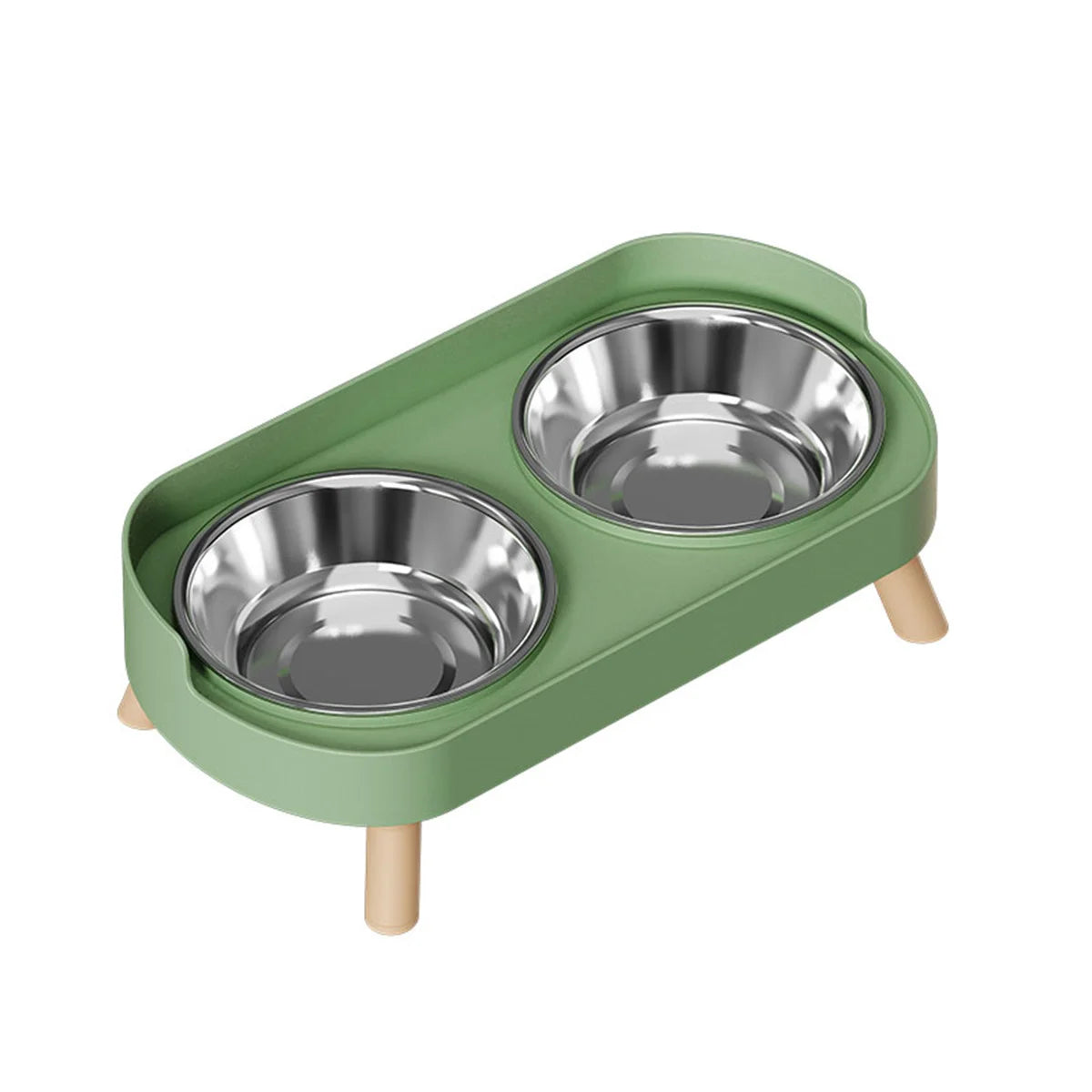 Green Stainless Color Double Pet Feeding Bowl With Raised Stand