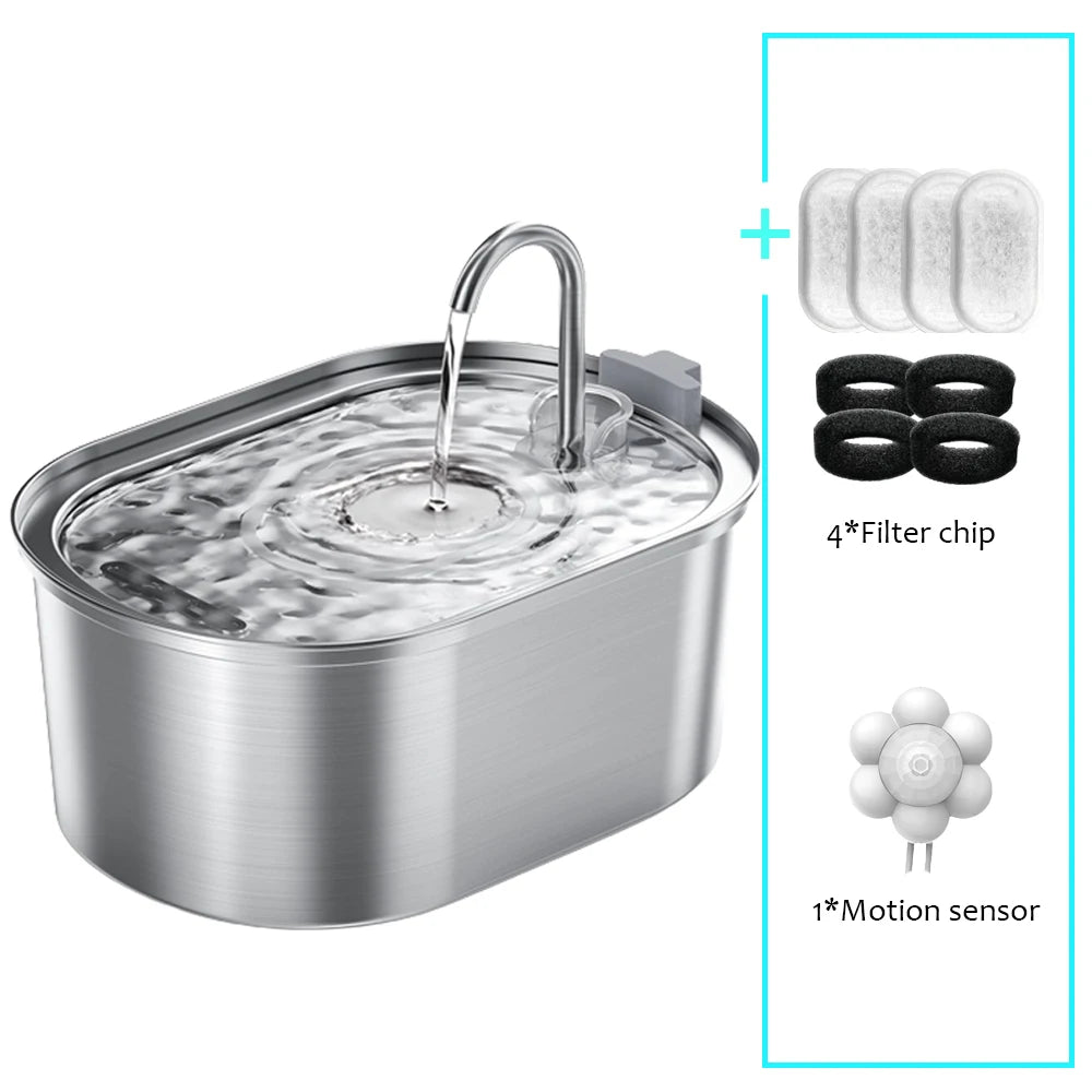 Premium Package Color Stainless Steel Smart Cat Water Fountain 3.2L