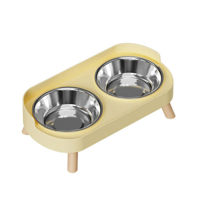 Yellow Stainless Color Double Pet Feeding Bowl With Raised Stand