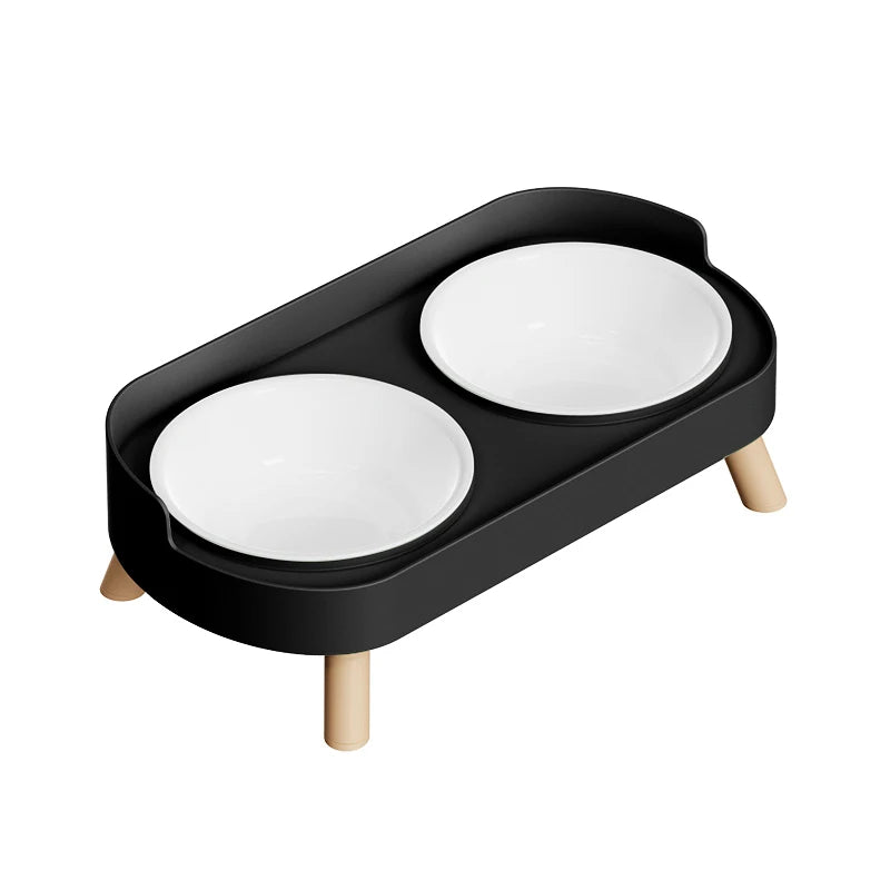 Black Plastics Color Double Pet Feeding Bowl With Raised Stand