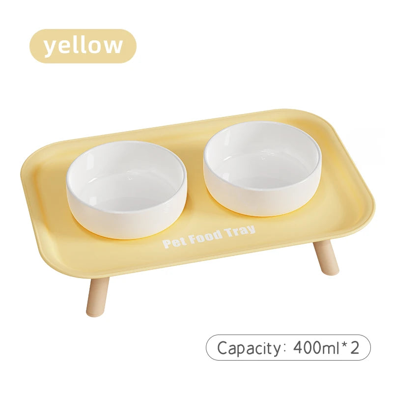 Yellow Color Double Pet Feeding Bowl With Raised Stand