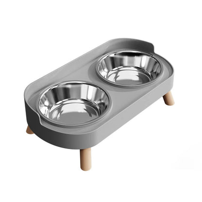 Gray Stainless Color Double Pet Feeding Bowl With Raised Stand
