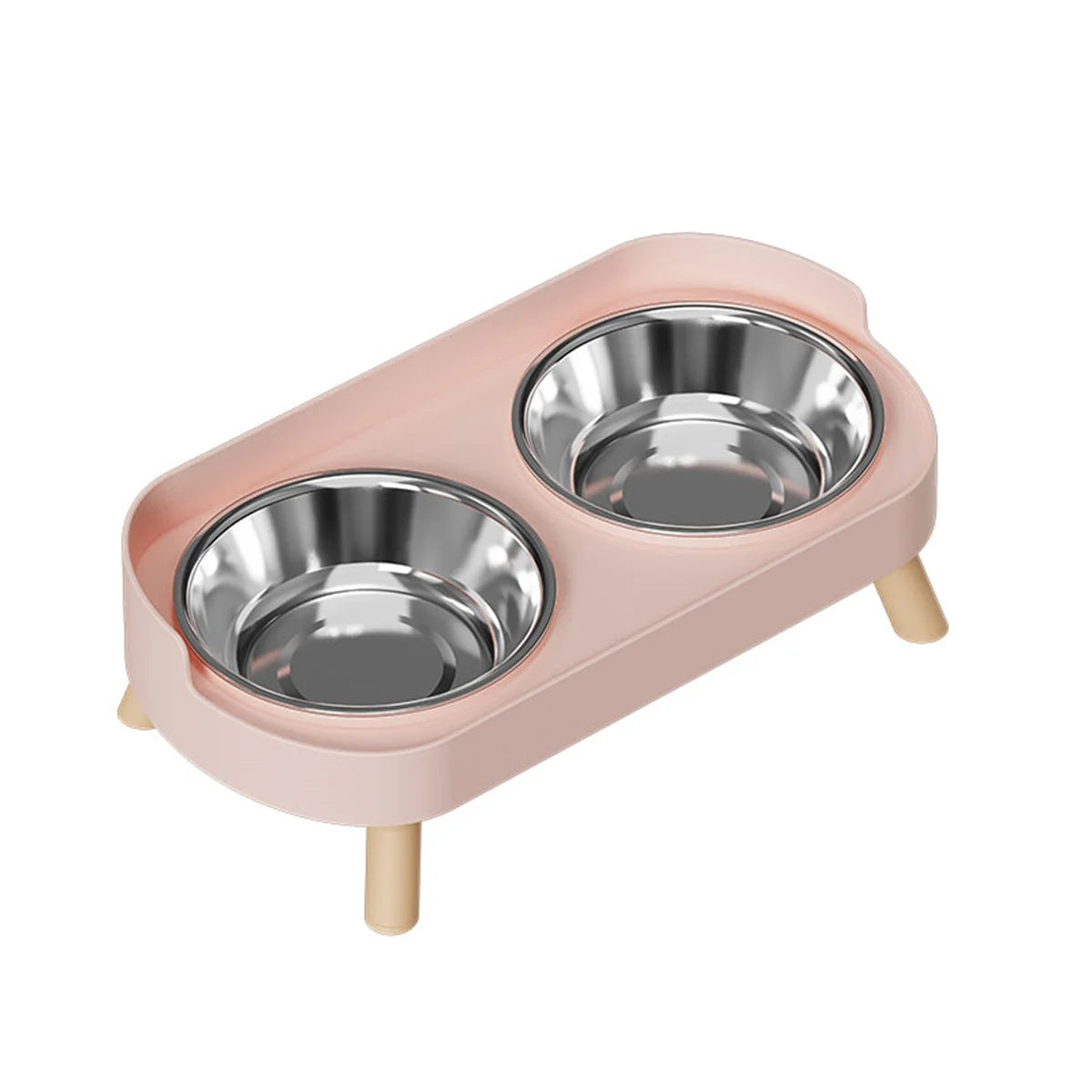 Pink Stainless Color Double Pet Feeding Bowl With Raised Stand