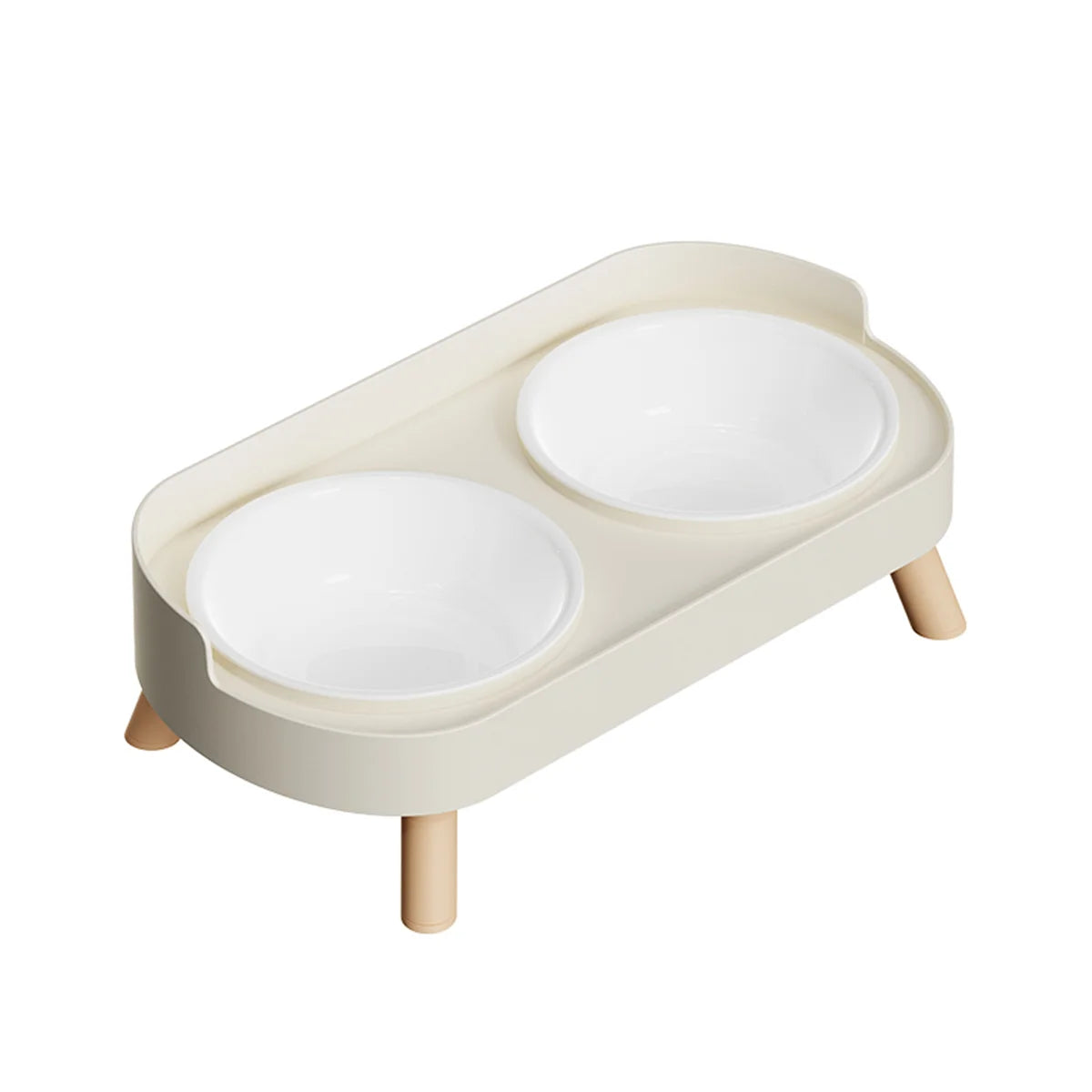 White  Plastics Color Double Pet Feeding Bowl With Raised Stand
