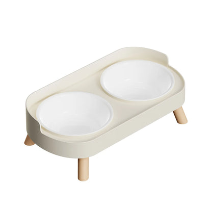 White  Plastics Color Double Pet Feeding Bowl With Raised Stand